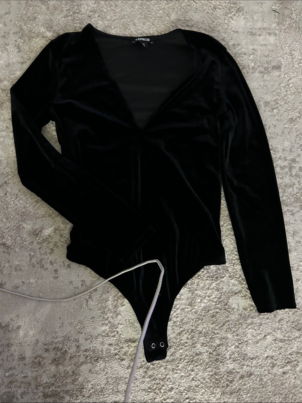 Express Black Velvet V-Neck Long Sleeve Bodysuit